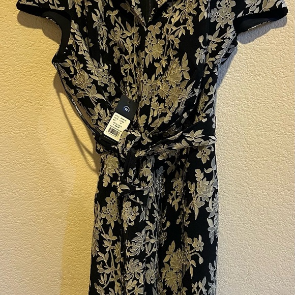 Tadashi Shoji Black and Cream Wrap Maxi Dress with Flutter Sleeves - Picture 1 of 4